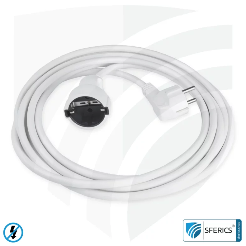 Shielded extension cable | white | schuko extension for shielding electrical and magnetic alternating fields LF