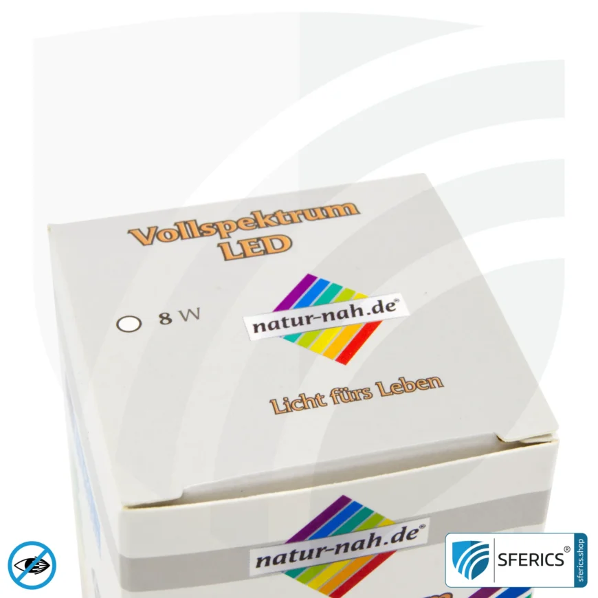 8 watt LED full spectrum | bright like 60 watts, 560 lumens | CRI 95 | flickerfree | daylight | E27 | business quality