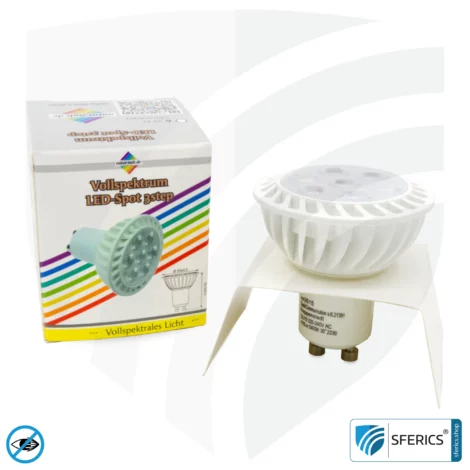 6 watt LED spot full spectrum 3step | dimming without dimmer: bright like 35 watts (100%), 50% or 15%, 480 lumens | CRI 95 | flickerfree | daylight | GU10 | business quality
