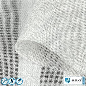 SILVER COTTON shielding fabric | ideal for production of canopies and curtains | RF screening attenuation against electrosmog up to 42 dB | groundable and does not discolour (stained) | Effective against 5G!