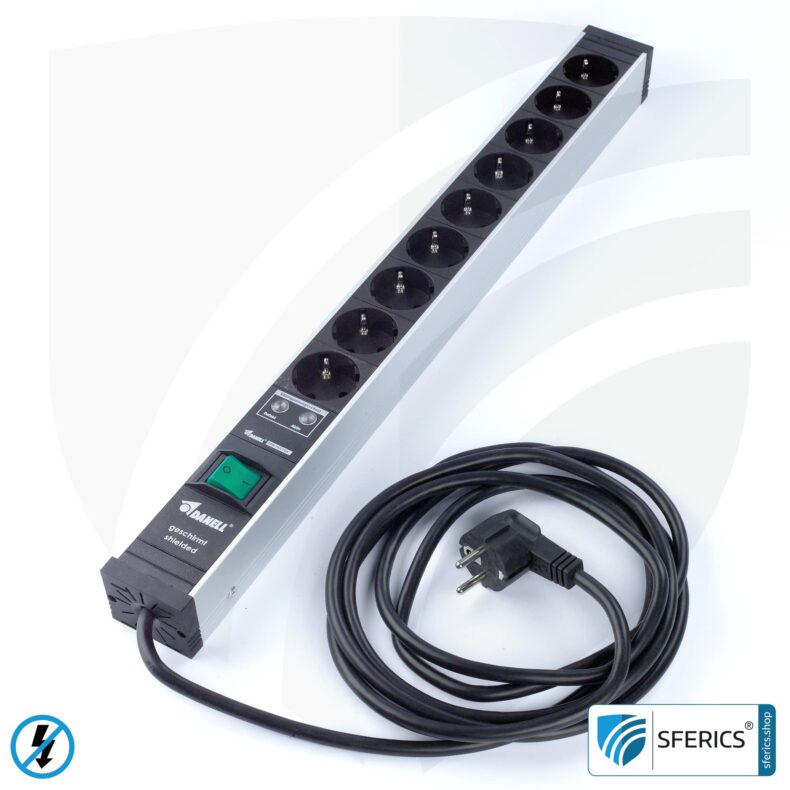 Power strip 9-way, shielded LF | with on/off switch and overvoltage protection | type EF (Schuko)