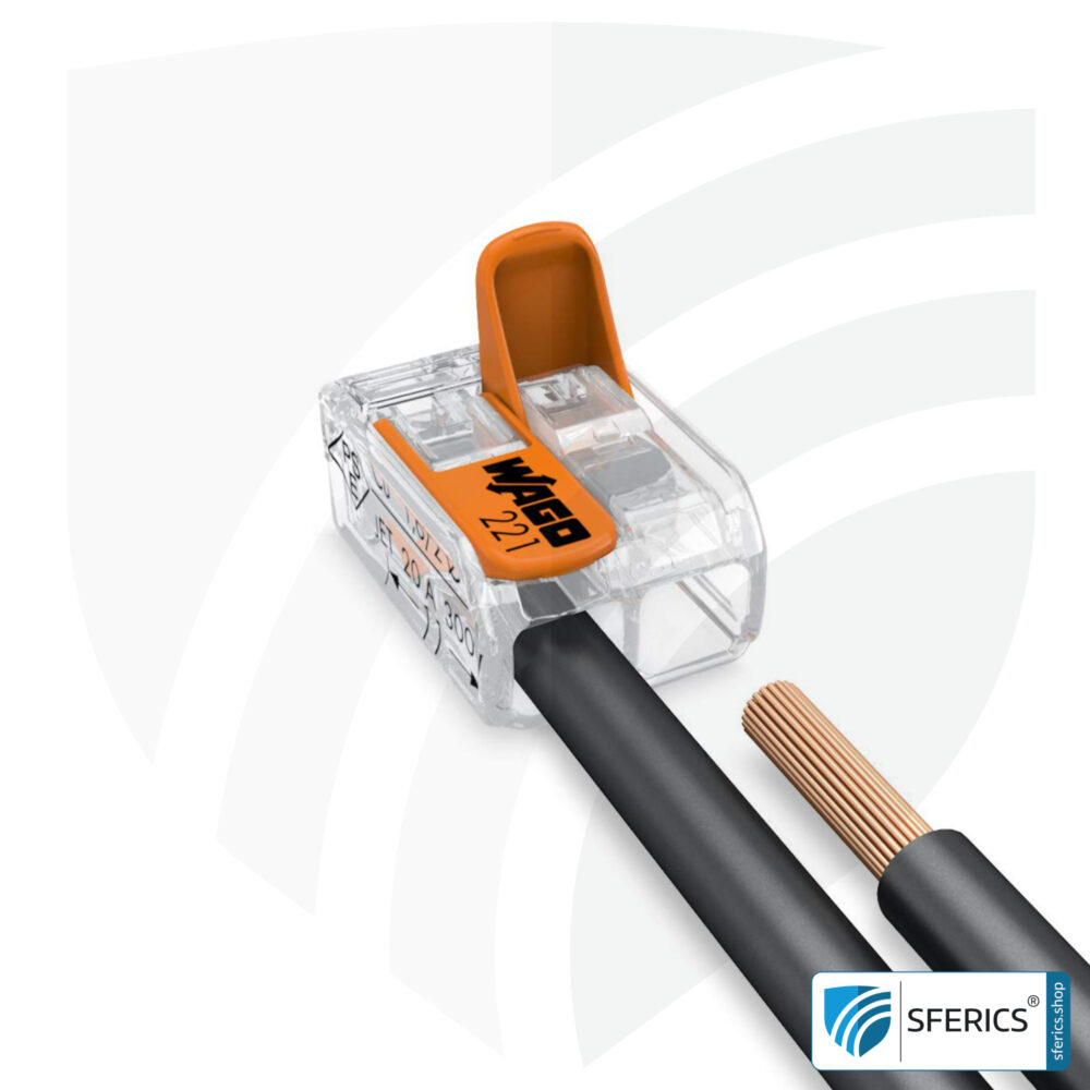 WAGO compact splicing connector, series 221 | model 221-412 | for 2 solid, fine-stranded and stranded cables | alternative to classic connector blocks