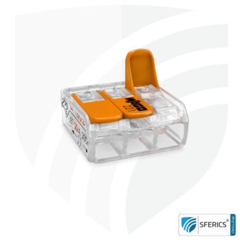 WAGO compact splicing connector, series 221 | model 221-413 | for 3 solid, fine-stranded and stranded cables | alternative to classic connector blocks