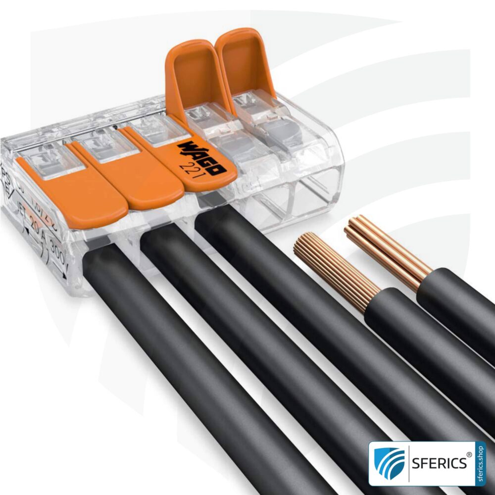 WAGO compact splicing connector, series 221 | model 221-415 | for 5 solid, fine-stranded and stranded cables | alternative to classic connector blocks