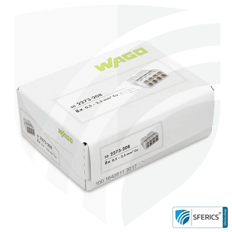 WAGO compact splicing connector | model 2273-208 | for 8 solid conductors | 50 pieces | alternative to classic connector blocks
