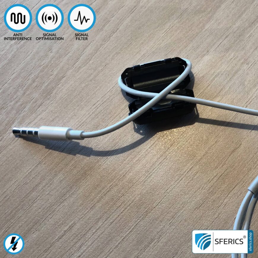 Ferrite core filter against electrosmog in the headset cable | black, clickable, for 5mm cable | FREE 1 piece as a gift!