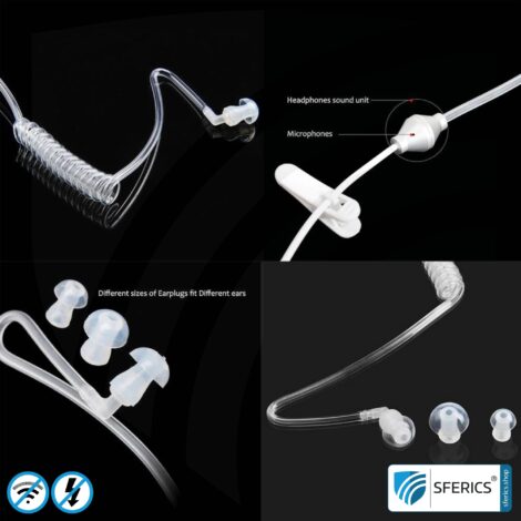 AirTube anti electrosmog monaural headset with microphone | in-ear headset for reducing EMF on the head | Jack plug | Predestined for call centers, security, etc.