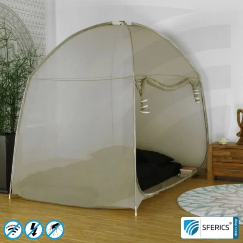 Shielding Tent SAFECAVE DOUBLE with 135cm width | anti electrosmog full protection | mobile radiation protection against WIFI, cell phone, LTE, 5G, ... with efficiency over 99,99% (42 dB) | free-standing, without ceiling suspension | groundable