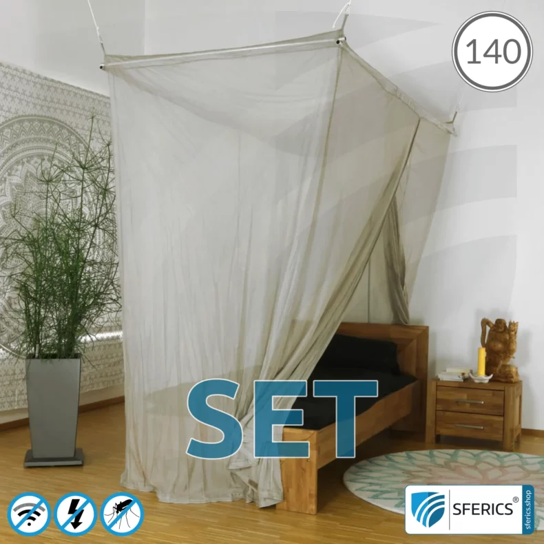 Shielding canopy Electrosmog PRO in a set | QUEENSIZE BED, 140CM | Shielding RF radiation over 99.99% (48 dB). Groundable. Effective against 5G!