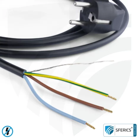 Shielded device connection cable with free end | black | electric cable for shielding electrical and magnetic alternating fields LF