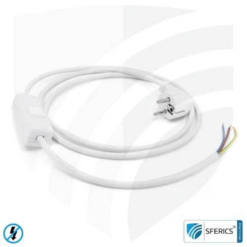Shielded device connection cable with switch | white | 2 meters length | electrical cable for shielding alternating electric and magnetic fields LF