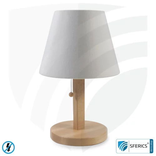 Shielded table lamp made of beechwood | Conical shape | NATURAL lampshade | made of Chintz, a cotton fabric in linen weave | E27 socket