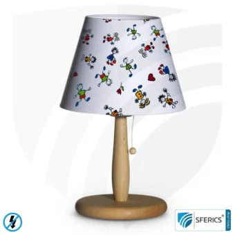 Shielded table lamp made of beech wood | lampshade CHILDREN made of cotton fabric | E27 socket