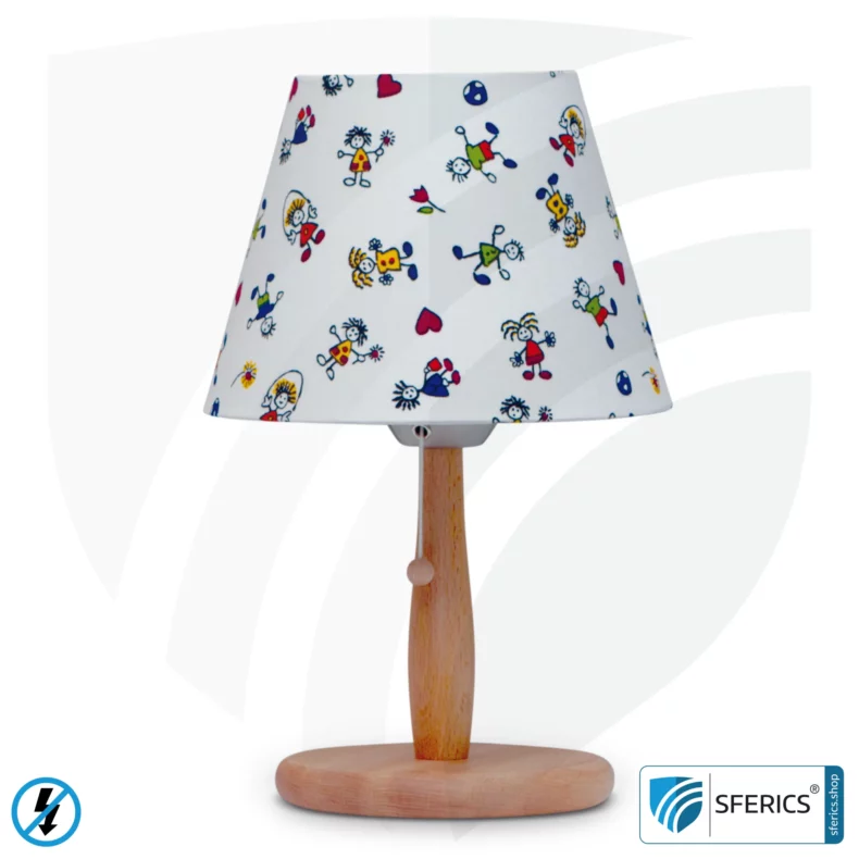 Shielded table lamp made of beech wood | lampshade CHILDREN made of cotton fabric | E27 socket