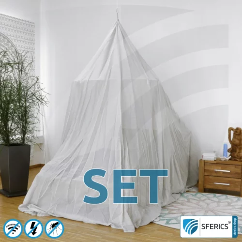 Shielding canopy Electrosmog PRO in a set | SINGLE BED PYRAMID | Shielding EMF up to 99,99% (42 dB) | Groundable LF | SFERICS® invest4life program | Effective against 5G!