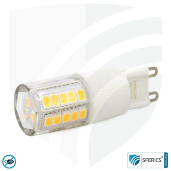 5.5 watt LED G9 | bright as 41 watts, 485 lumens | CRI 95 | flicker-free | warm white | alternative to high-voltage halogen G9