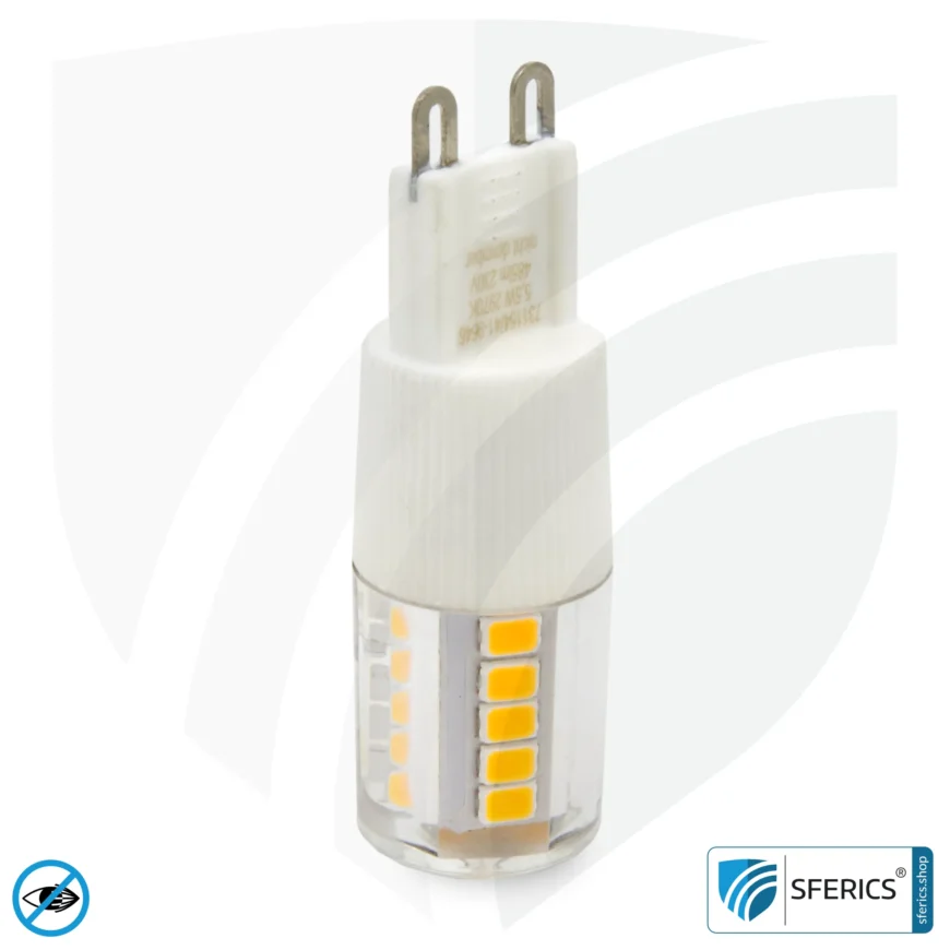 5.5 watt LED G9 | bright as 41 watts, 485 lumens | CRI 95 | flicker-free | warm white | alternative to high-voltage halogen G9