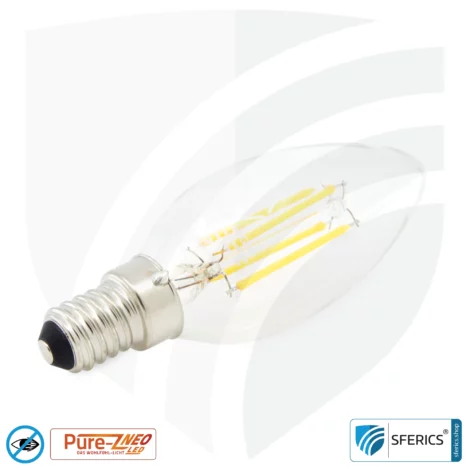 4 watt LED filament candle Pure-Z NEO | bright as 38 watts, 400 lumens | CRI 97 | flicker-free | warm white | E14 | clear