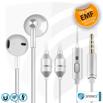 Air Tube Stereo Headset with Microphone | Air Tube MINI | radiation-free technology without electrosmog | white-silver | with jack plug