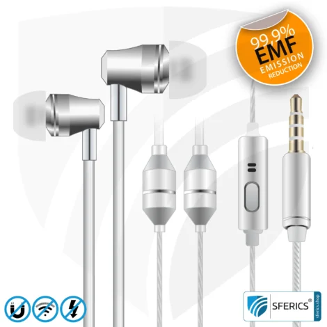 Air Tube In-Ear Stereo Headset with Microphone | AirTube SMART | radiation-free technology without electrosmog | white-silver | with jack plug