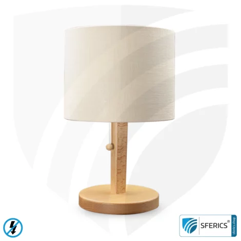 Shielded table lamp made of beechwood | Cylindrical shape | NATURAL lampshade | made of natural cotton/linen (nettle fabric) | E27 socket
