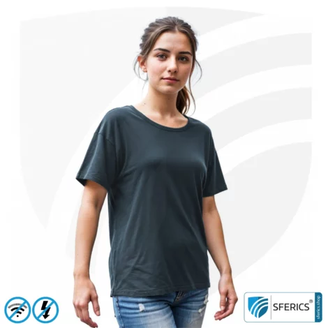 Shielding T-Shirt, black | Protection up to 40 dB from RF electrosmog (mobile phones, Wi-Fi, LTE) | durable, made from Black-Jersey shielding fabric | 5G ready!