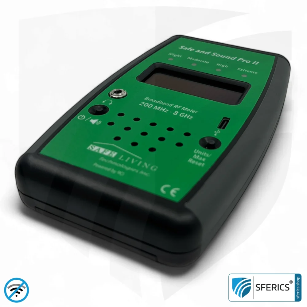 SAFE AND SOUND PRO 2 Electrosmog Detector | Unique measuring range up to 3.180.000 µW/m² | Semi-professional broadband HF measuring device for beginners | Detection of EMF radiation up to 8 GHz, including 5G! | Model 2025