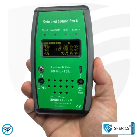 SAFE AND SOUND PRO 2 Electrosmog Detector | Unique measuring range up to 3.180.000 µW/m² | Semi-professional broadband HF measuring device for beginners | Detection of EMF radiation up to 8 GHz, including 5G! | Model 2025