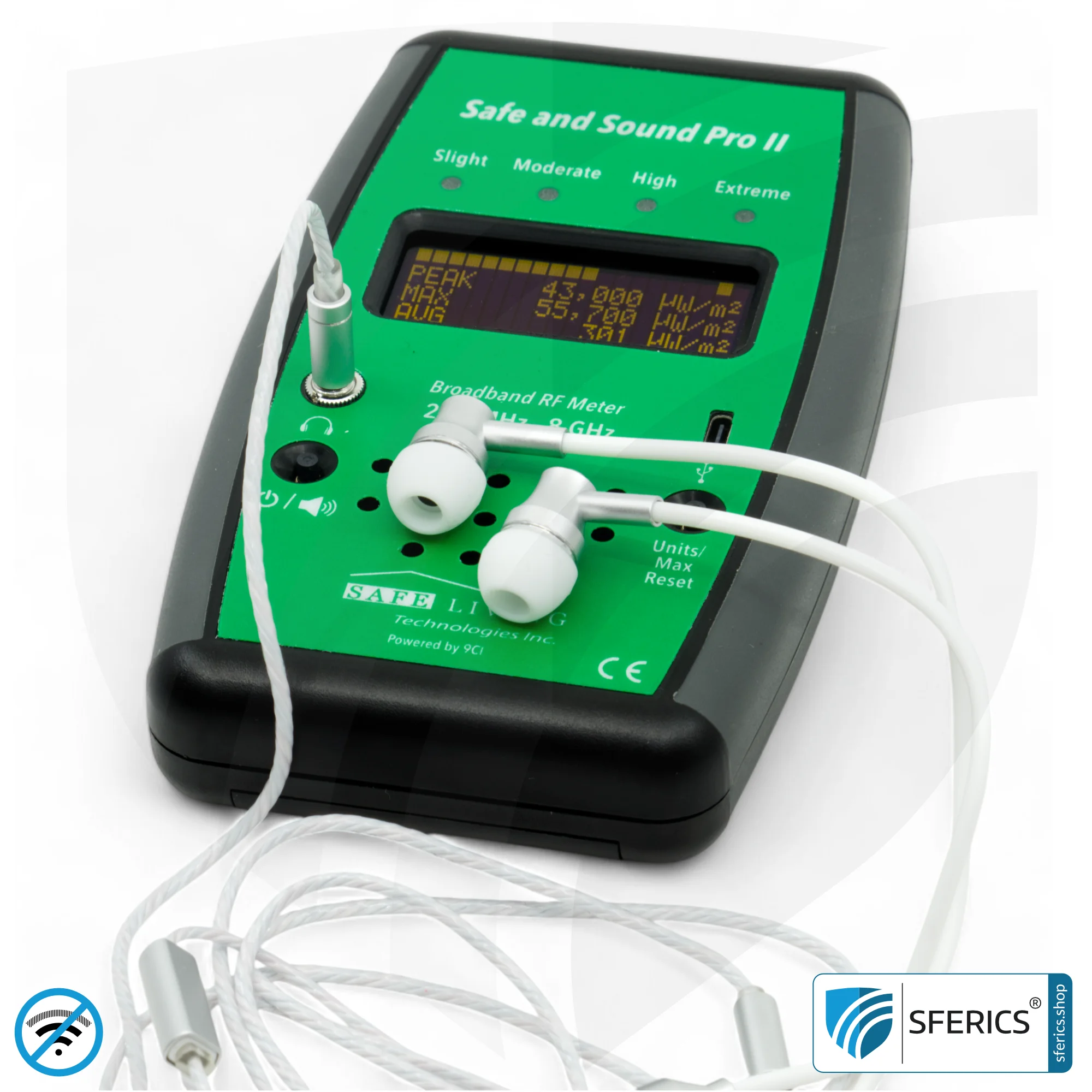 SAFE AND SOUND PRO 2 Electrosmog Detector | Unique measuring range up to 3.180.000 µW/m² | Semi-professional broadband HF measuring device for beginners | Detection of EMF radiation up to 8 GHz, including 5G! | Model 2025