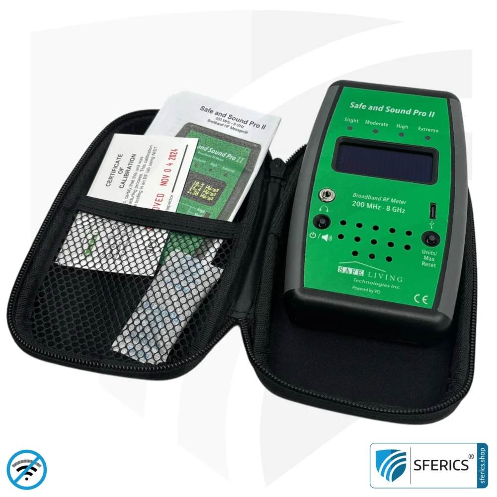 SAFE AND SOUND PRO 2 Electrosmog Detector | Unique measuring range up to 3.180.000 µW/m² | Semi-professional broadband HF measuring device for beginners | Detection of EMF radiation up to 8 GHz, including 5G! | Model 2025