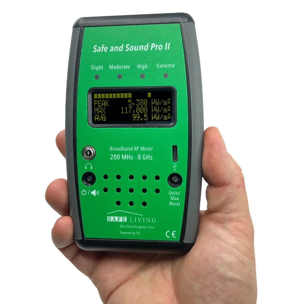 SAFE AND SOUND PRO 2 Electrosmog Detector | Unique measuring range up to 3.180.000 µW/m² | Semi-professional broadband HF measuring device for beginners | Detection of EMF radiation up to 8 GHz, including 5G! | Model 2025. Feedimage.